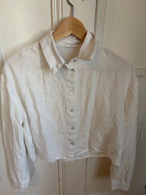 Primark White Cropped Button Shirt